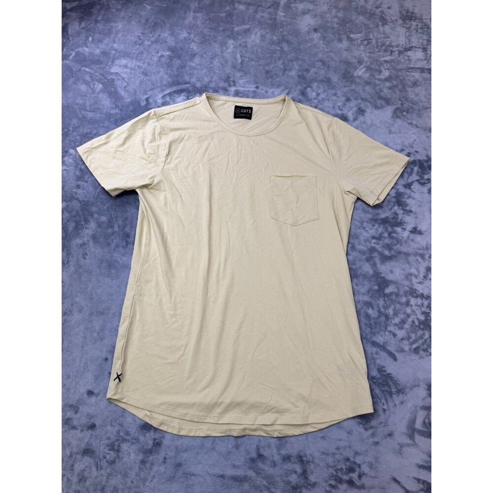 Cuts Clothing Short Sleeve Crew Elongated Fit T-Shirt W/Pocket Men's M Beige